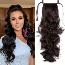 Extensie de par coada ondulata cu snur 60 cm Saten Inchis BC4